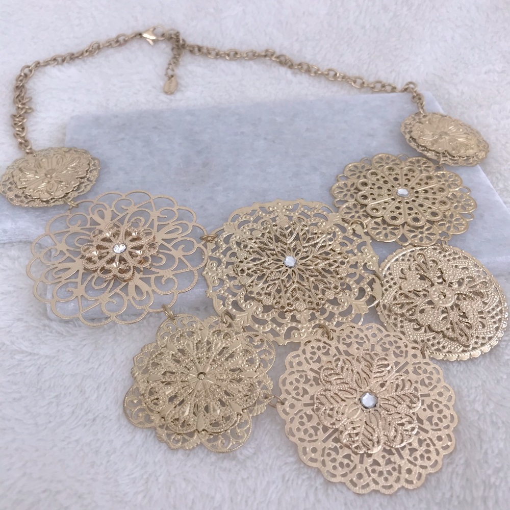 Tiered Floral Filigree Statement Necklace